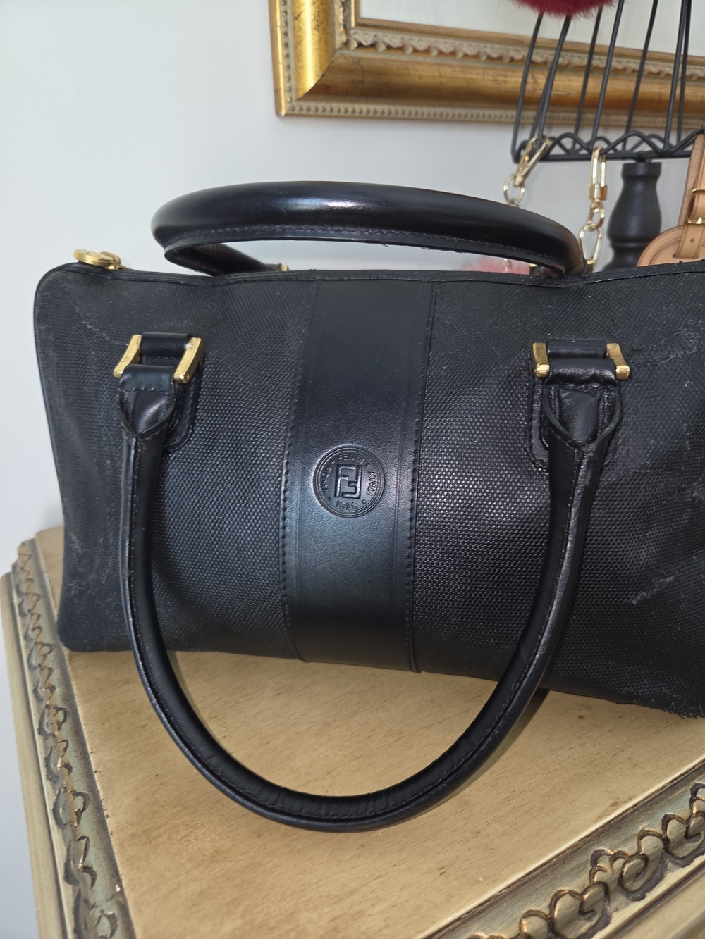 Fendi Black Structured Top-Handle Satchel with Gold Hardware - Picture 4 of 16